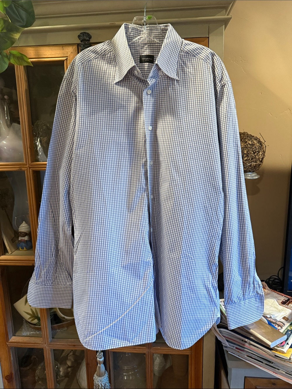 Ermenegildo Zegna Blue and White Checked Dress Shirt
